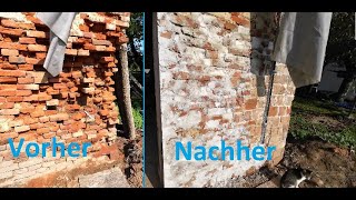 Maurer oder Zahnarzt Altbau Wand Sanieren  flicken  Betonieren  mauern  zerfallene Klinkerwand [upl. by Aurelea]