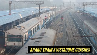 08551 VSKP KIRANDUL EXPRESS WITH 3 ARAKU VISTADOME COACHES DEPARTING VISAKHAPATNAM RAILWAY STATION [upl. by Marylin]