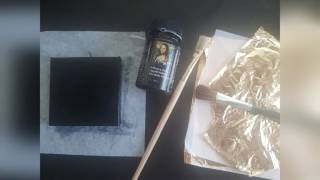 Applying Gold Leaf To Canvas  part 2 adhesive and gold leaf [upl. by Tullus197]