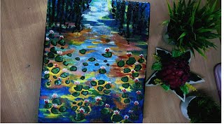 How to create a water lily painting with acrylic colour 😇😇🌷🌷🌷🌷🌷🌷 [upl. by Anaitsirc934]