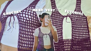 How to crochet Treble crochet mesh vest💜🎀  front tie mesh vest tutorial [upl. by Payne]