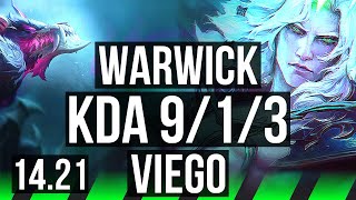 WARWICK vs VIEGO JGL  913 1700 games Dominating  KR Master  1421 [upl. by Eph705]