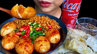 Soft Boiled Eggs Dumpling amp Spicy Fire Chicken Noodles  MUKBANG SOUNDS [upl. by Abbottson]