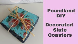 POUNDLAND CRAFT DIY  DECORATED SLATE COASTERS [upl. by Hamimej]