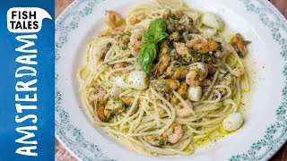 Seafood Pasta FRUTTI DI MARE amp Green Herb Sauce  Bart van Olphen [upl. by Hildagarde]