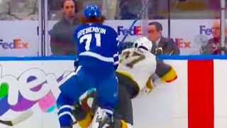 Nikita Grebenkin Boarding Hit on Shea Theodore  Maple Leafs vs Golden Knights 2024 NHL Highlights [upl. by Ardnasil]