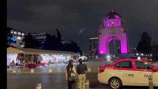 Monumento de la Revolucion at night Family Walking Video in 4K [upl. by Suirradal574]