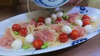 【COLD】Capellini with mozzarella cheese prosciutto and cherrytomatoes 🧀🍅🍝 capellini prosciutto [upl. by Leirza]