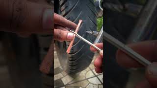 Day 1 Motorcycle Maintenance  How to repair puncture on motorcycle and cars shorts [upl. by Inilahs453]