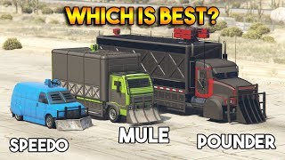 GTA 5 ONLINE  POUNDER CUSTOM VS MULE CUSTOM VS SPEEDO CUSTOM WHICH IS BEST [upl. by Salsbury]