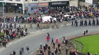 Urmston Remembrance Parade with the sound of the band drone footage 2024 [upl. by Aivilys436]