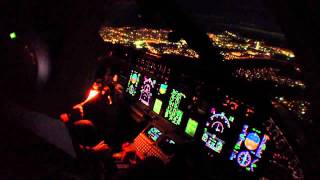 Night landing ERJ 145 cockpit view HD [upl. by Brey]