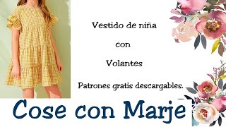 Vestido de niña con volantes 🎀 Patrones gratis descargables en PDF🎀 [upl. by Horatius]