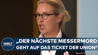 NEUWAHLEN quotJeden Tag Taktierereiquot Alice Weidel tobt AfDChefin schießt heftig gegen die Union [upl. by Aliuqet617]