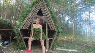 OFF GRID LIVING  Building The Most Secret Primitive Wooden House  Bushcraft Primitive Technology [upl. by Anyalram99]