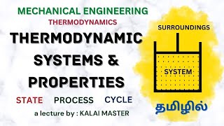 BASICS OF THERMODYNAMICS IN TAMILSYSTEMPROPERTIES STATE PROCESS CYCLE MECHANICAL ENGINEERING [upl. by Coray]