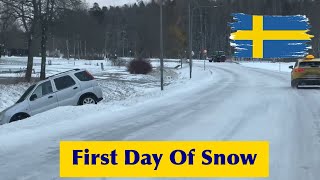 Första Snön 2024  First Snow Of The Winter In Stockholm Sweden  Picking Up Kids From School [upl. by Prudi]