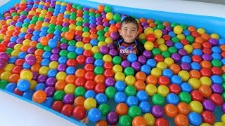 Giant Inflatable Kids Pool Full Of Balls Superhero Surprise Toys Hunt With Ckn Toys [upl. by Blakeley]