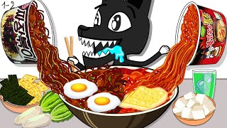 Animation Mukbang Set Cartoon Dog  Fideos Picantes al Fuego  ESP Toons [upl. by Janette646]