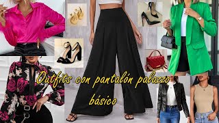 OUTFITS CON EL MISMO PANTALÓN PALAZZO NEGRO BÁSICO 2024 [upl. by Eidahs]