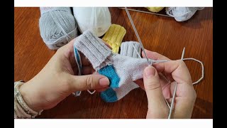 Vidéo 4  Bas de bébé tricot bout du pied de couleur contrastante et grafting par Artisanatdunord [upl. by Lamdin]