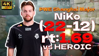 NiKo 2212 rt169 G2 vs HEROIC l PWE Shanghai Major 2024 l ancient  cs2 pov [upl. by Dolores]