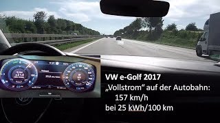 VW eGolf 2017 Vollstrom auf der Autobahn 157 kmh  Runterbrennen [upl. by Neom]