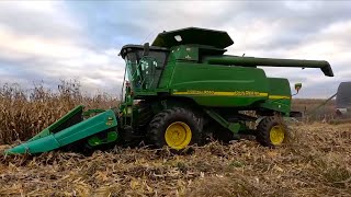 Harvesting Corn 9560 John Deere SideHill Combine Harvest 2023 [upl. by Nekial806]