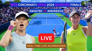 Iga Swiatek Vs Mirra Andreeva LIVE Score UPDATE Today Tennis 2024 WTA Cincinnati Open Quarter Finals [upl. by Ahsyia]