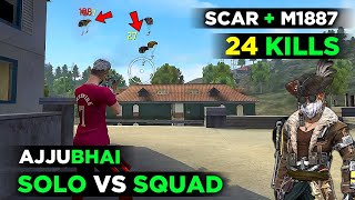 OMG 24 KILLS SOLO VS SQUAD OVERPOWER AJJUBHAI GAMEPLAY WITH SCAR  M1887  FREE FIRE HIGHLIGHTS [upl. by Mccomb]