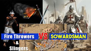 Stronghold Crusader 412 Swordsman VS Fire Thrower amp Slingers  History of the crusades [upl. by Hctub831]