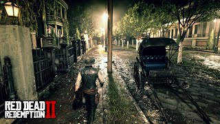 Rain walk at night in Saint Denis  Red Dead Redemption 2  Third Person View  4K 60 FPS [upl. by Rodablas]