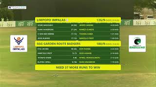 CSA Provincial T20 KnockOut Challenge  Limpopo Impalas vs SGG Garden Route Badgers [upl. by Rorke]