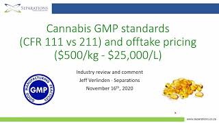 Cannabis GMP standards CFR 111 vs 211 and offtake pricing 500kg  25000L [upl. by Edmunda]