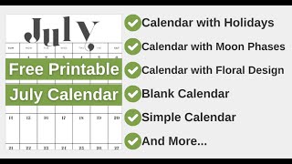 Printable july 2024 Calendars Free Best Templates [upl. by Yduj]