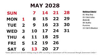 May Calendar 2028 [upl. by Lehcnom52]