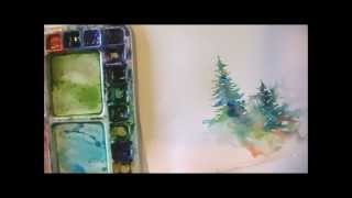 How to Paint Lively Pine Trees in Watercolor [upl. by Dukie]