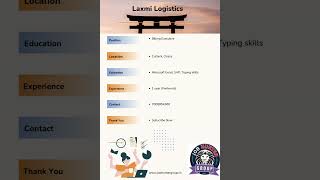 Laxmi Logistics Back office jobs jobs trendingshorts jobhuntergroup [upl. by Anibas456]