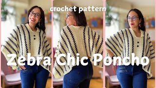 How to Crochet a Poncho thats easy and elegant 🦓 Zebra Chic Striped Poncho [upl. by Arman367]