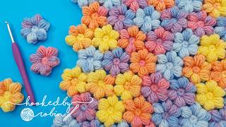 Crochet Puff Flowers amp How to Join As You Go  NO SEWING 🌸 [upl. by Ivel]