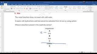 Reactivity Series of Metals MCQ 2 [upl. by Eislek]