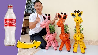 Recycling Plastic Bottles into Cute Giraffe Flower Pots for Your Garden [upl. by Reifinnej]