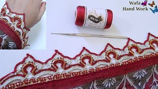 New 2024 Beautiful Crochet Lace design for sleeves Dupatta Saree Border Tutorial 🧵 Qureshi Design [upl. by Cosme896]