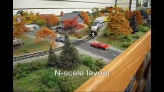 Model train railroad displays of HO and N scale layouts at Walthers in show room [upl. by Lemar]