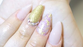 TUTORIAL Uñas Almendra Nude y Oro ♥ [upl. by Ranitta685]