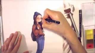 Watercolor Girl character Illustration timelapse progress art by Iraville [upl. by Ethbinium]