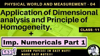 Lec04 Principle of homogeneity in dimensions  check the correctness of dimesional equation [upl. by Kleiman]