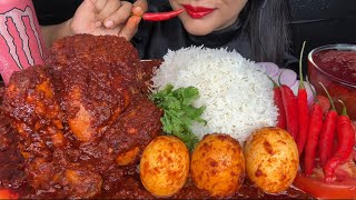 ASMR EATING SPICY WHOLE CHICKEN CURRYSPICY EGG CURRYRED CHILLIRICE FOOD VIDEOS [upl. by Oneal]