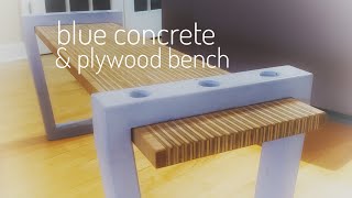 How to make a Modern Plywood Bench w blue concrete legs or a Coffee Table  DIY [upl. by Capp]