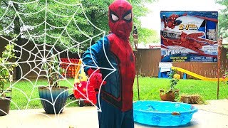 Caleb Pretend Play with SpiderMan Toys Real SPIDERMAN Web Shooter For kids [upl. by Sivrahc231]